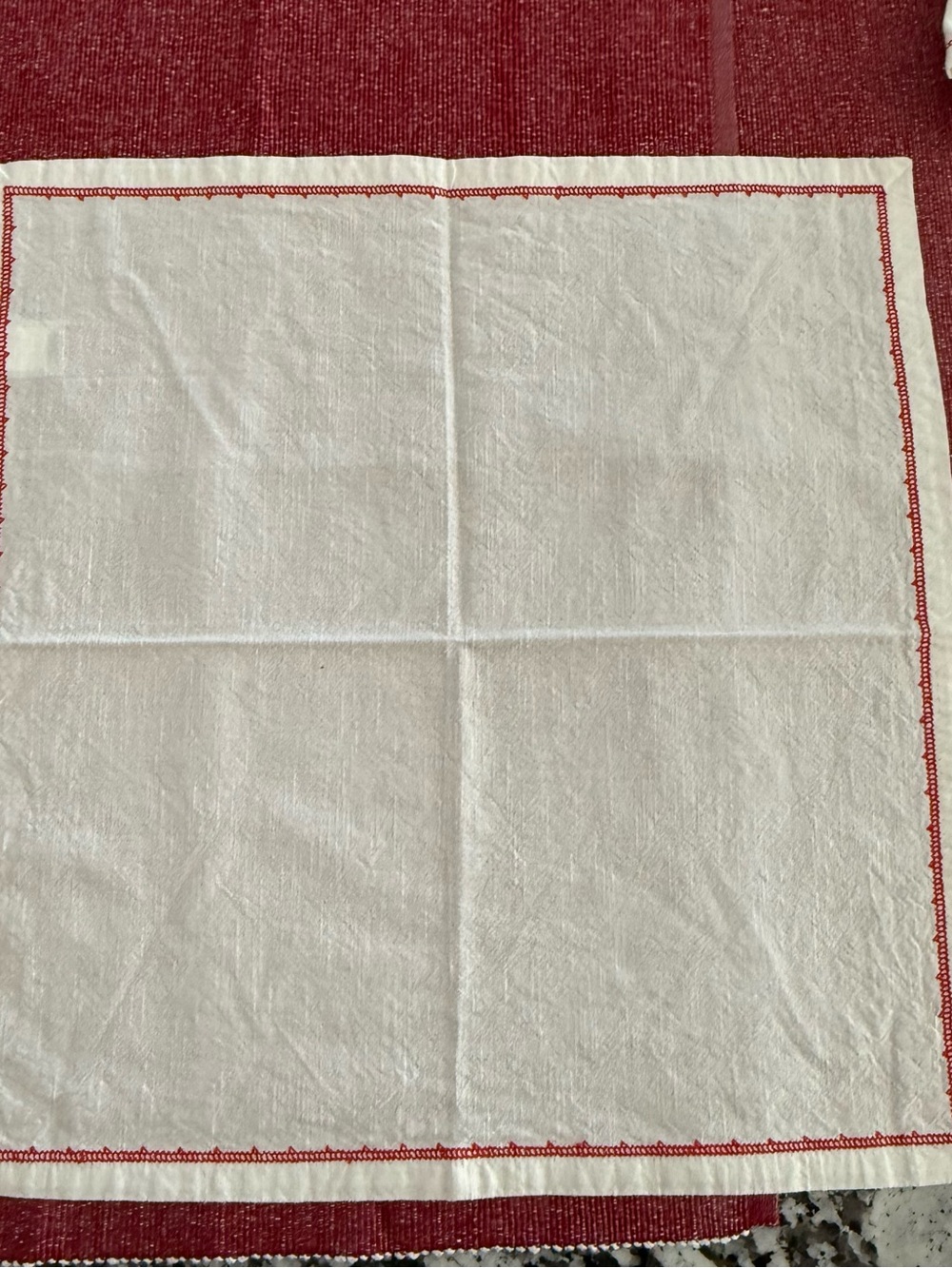 Hearth & Hand White Cotton Square Cloth Napkins with Red Stitched Border